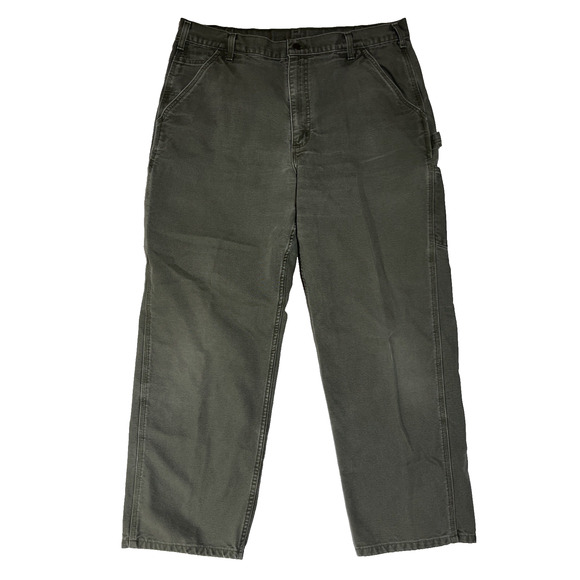 Carhartt Canvas Carpenter Painter Pants 38X32 Loose Fit Gray Work Utility Cargo - Picture 1 of 12